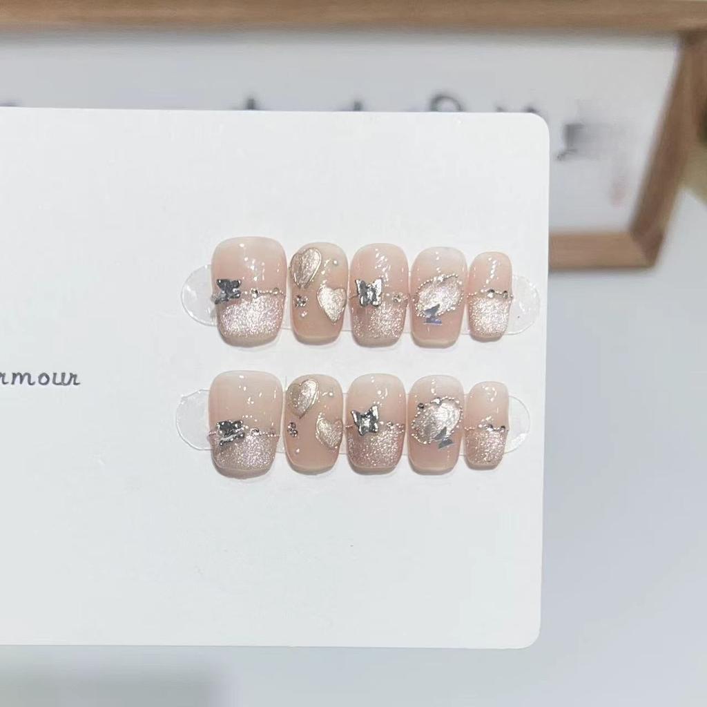 Popular Handmade Manicure Wearer High-end Atmosphere Cat-eye French Love Butterfly Versatile Fake Nail Patch