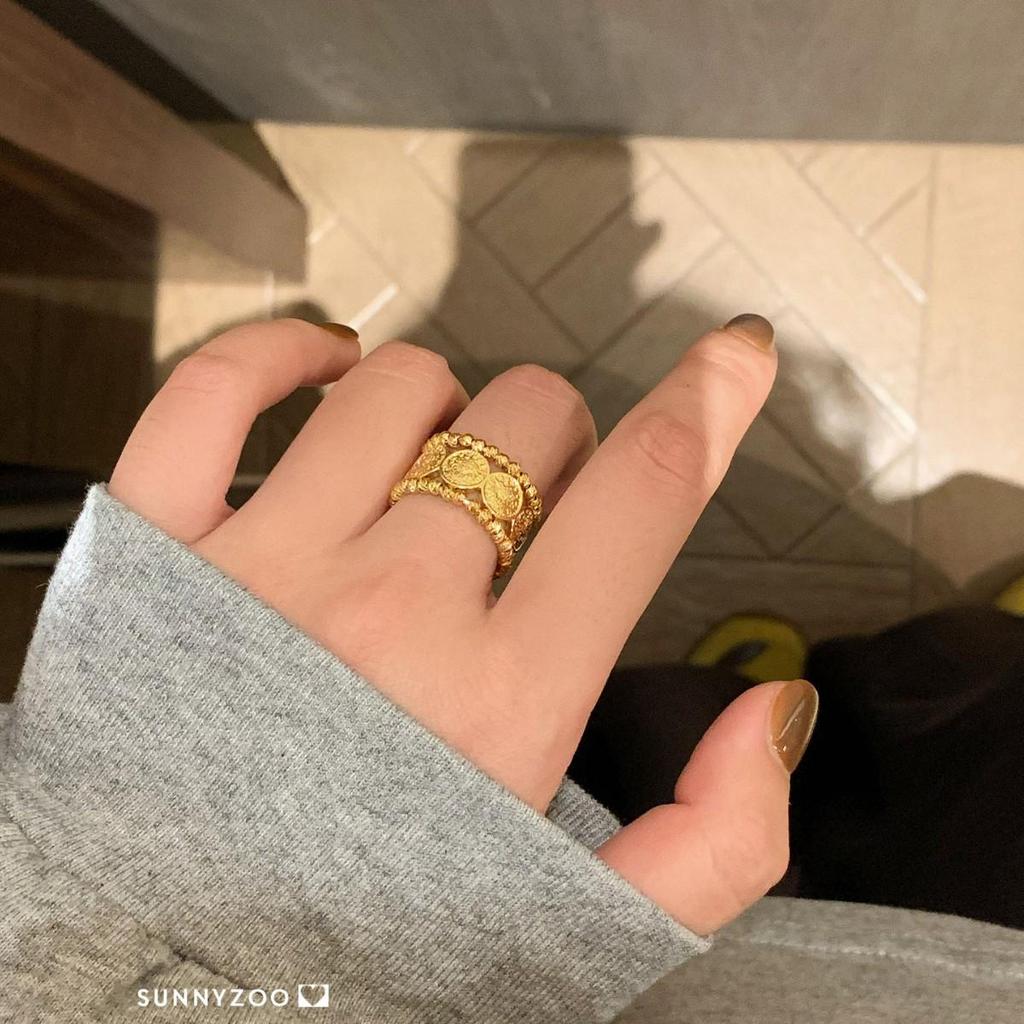 San Francisco Vintage Chic Wide Band Brass Ring, White Gold Plated Retro Index Finger Ring