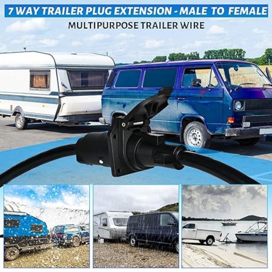 7 Way Trailer Plug Extension 1 FT, 10-14AWG 7 Pin Trailer Extension 7PIN-1FT