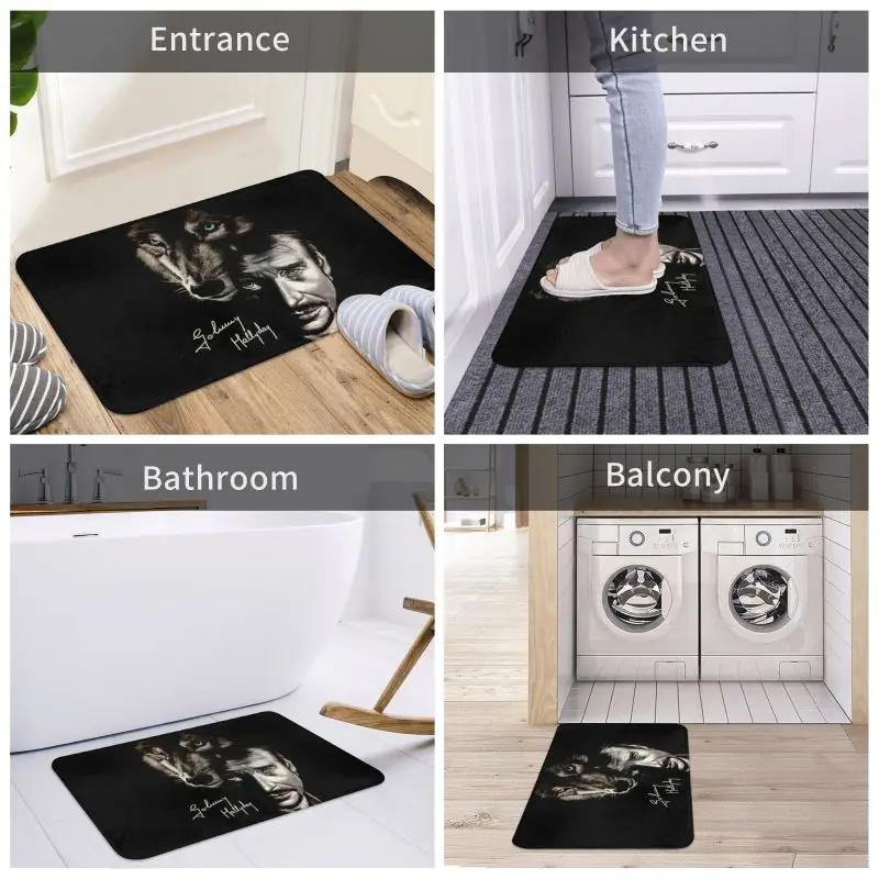 Johnny Hallyday And Wolf Front Door Mat Anti-Slip Quick Dry France Singer Rock Star Doormat Kitchen Balcony Entrance Rug Carpet