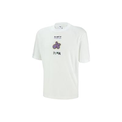 Dream Pack Serie Blumenmuster Rundhals Pullover Amerikanischer Vintage Lässiges Lockeres Kurzarm-T-Shirt Unisex T-Shirt Weiß 539982-02