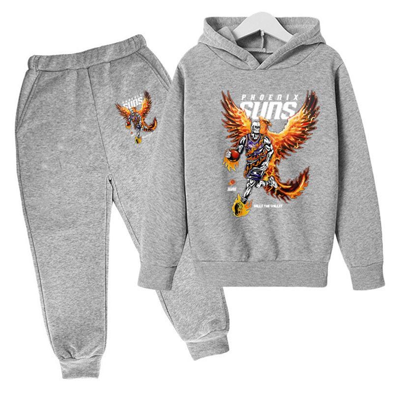 Autumn Winter Phoenix Suns "Rally the Valley" Flame Printed Hoodies Sweatpants Set Fashionable Casual Warm Sports Long Sleeved Pants Men's Sport Wear