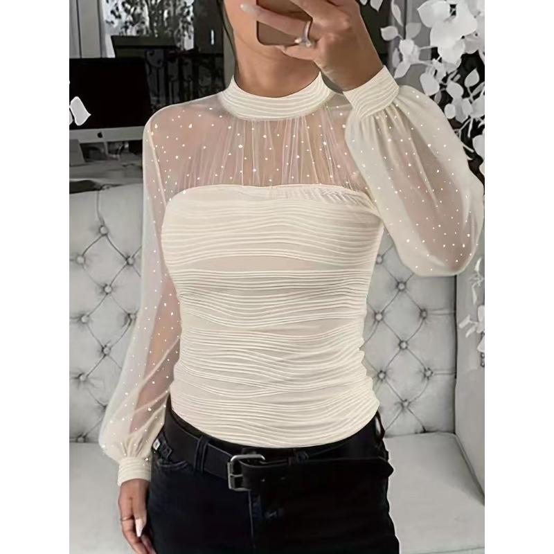 TIFICY Damenmode Lässig Frühling Herbst Gepunktet Langarm Halbturtleneck Blusen & Hemden XL gray
