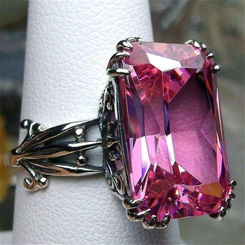 Anello Quadrato Rosa Vintage Splendido in Zirconia Sintetica per la Moda Femminile Gioielli Argentei Raffinati Regali per Banchetti Festival
