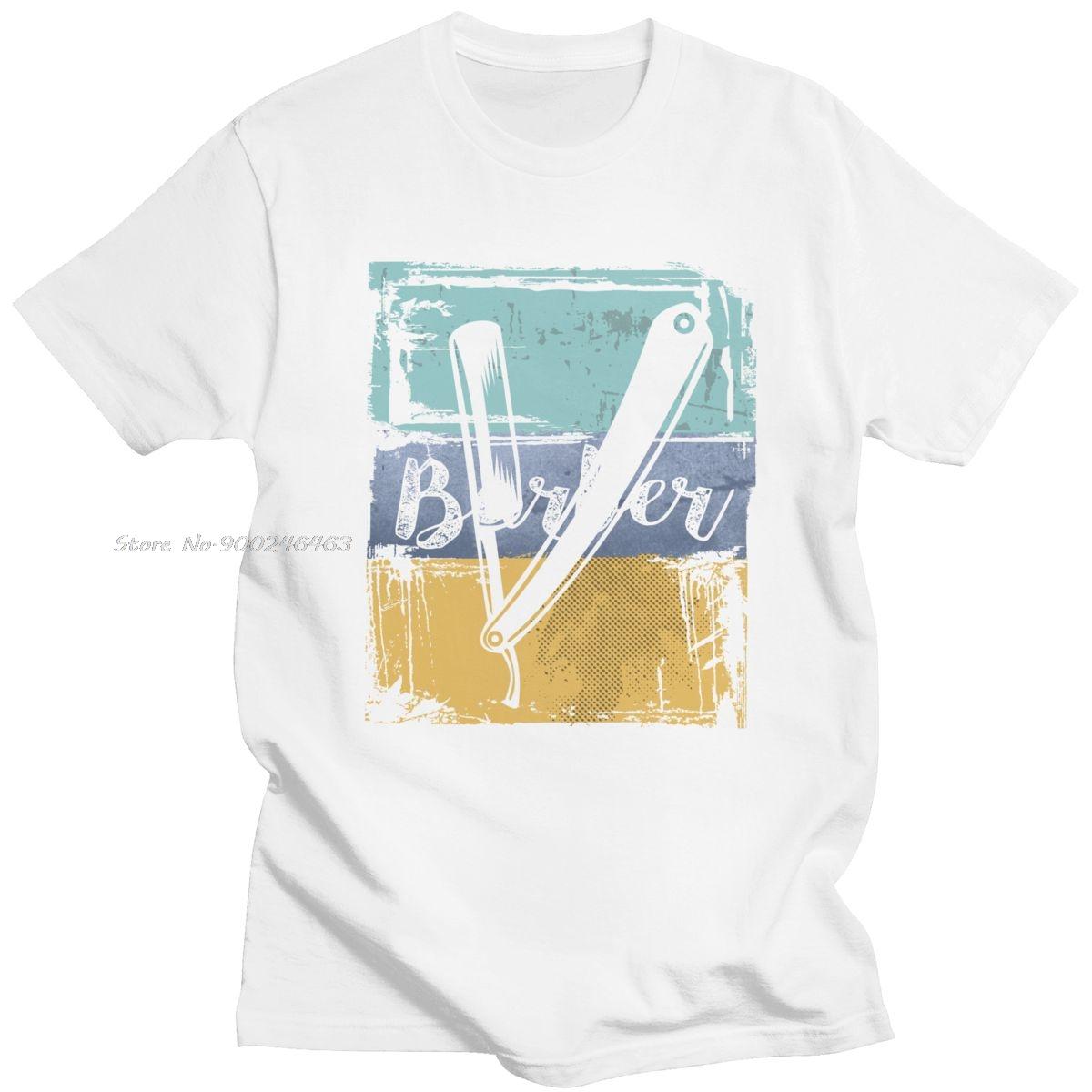 

Barber Hairdresser T Shirt Men Soft Cotton Leisure T-shirt O-Neck Short Sleeves Vintage Retro Razor Tee Fashion Tshirt Gift M
