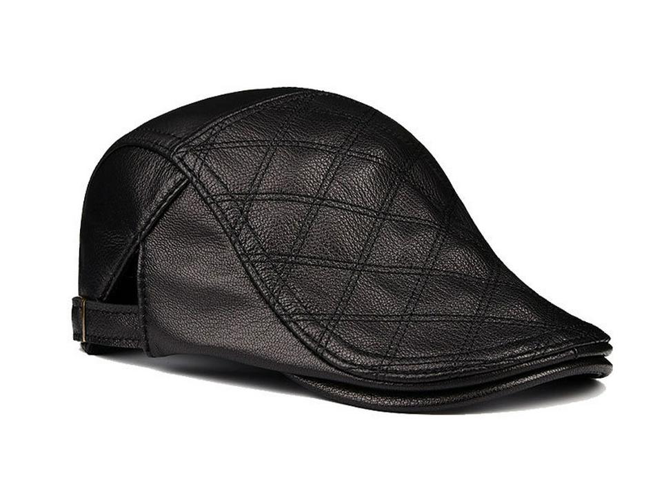 Men's Lambskin Leather Flat Cap - Autumn/Winter Warm Beret for Middle-Aged & Elderly