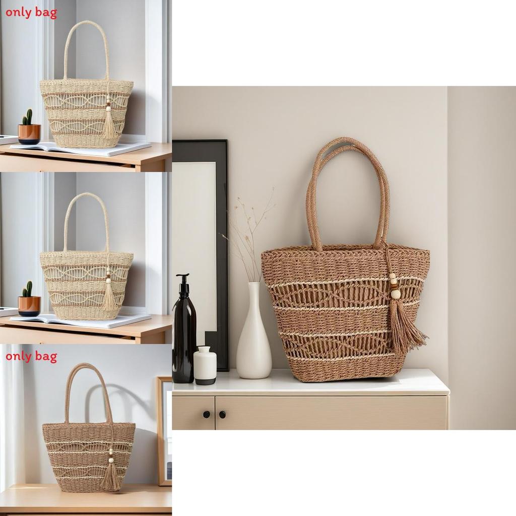 Simple Color Blocking Ripple Pattern Women Woven Tote Bag For Casual Daily Use
