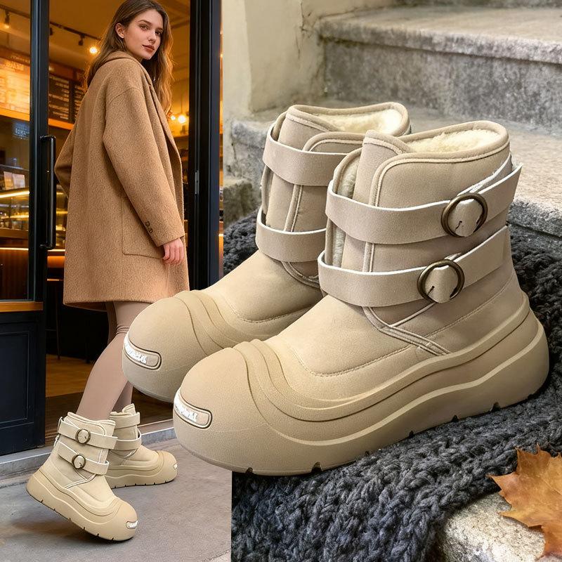 Winter velvet open smile snow boots women's American ugly cute big head Martin boots women's thermal boots couple cotton shoes