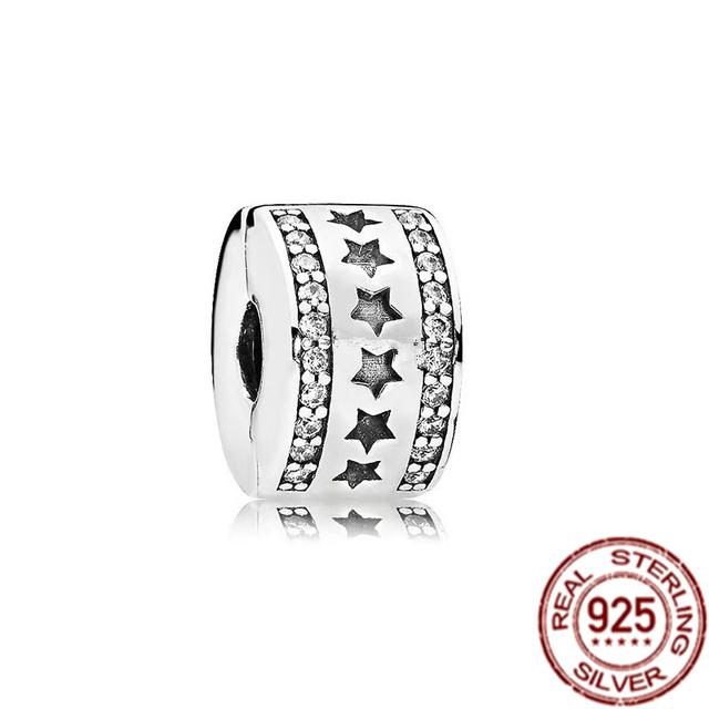 Bande de cœurs et pavé d'étoiles de mer, breloque à Clip en argent Sterling 925, perle adaptée au Bracelet de mode Original, bijoux fins, cadeau à faire soi-même