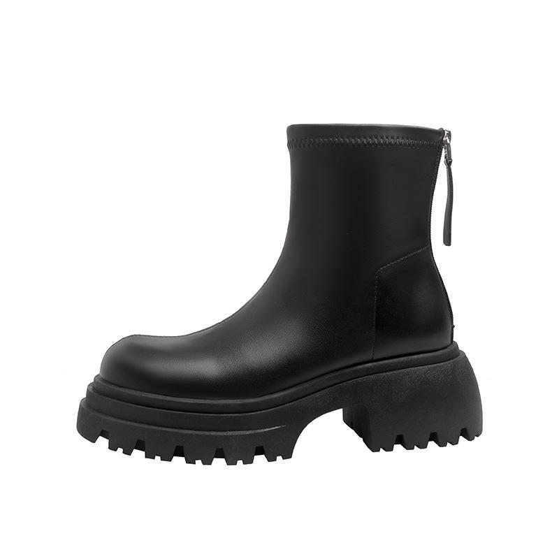 New spot leather black platform Martin boots women's 2025 thin boots high heel short boots small ankle boots increase