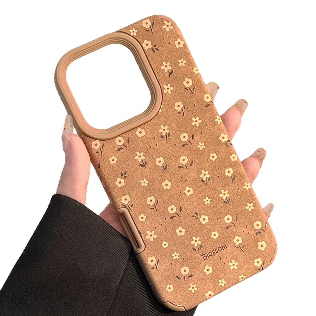 Small Niche Simple Brown Background Full Screen Floral for Apple 17 Autumn and Winter Mobile Phone Case 15 Protective Cover 1413 Female Case