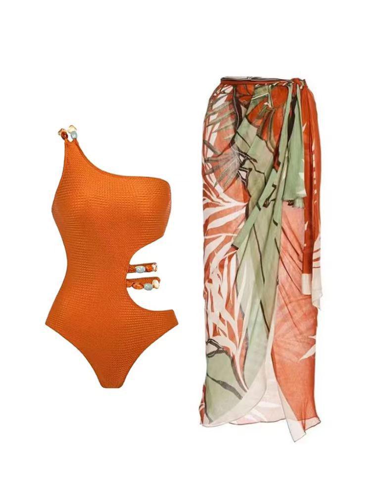 2023 Orange Sexy Sling Bikini & Sun Protection Long Dress Set