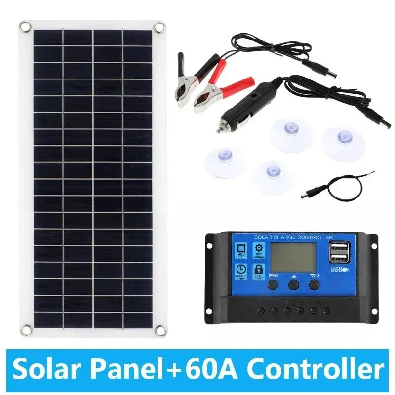 20W-1000W Solar Panel 12V Sola Cell 100A Controller Solars Panl for Phone RV Car MP3 PAD Charger Outdoor Battery Supply Camping