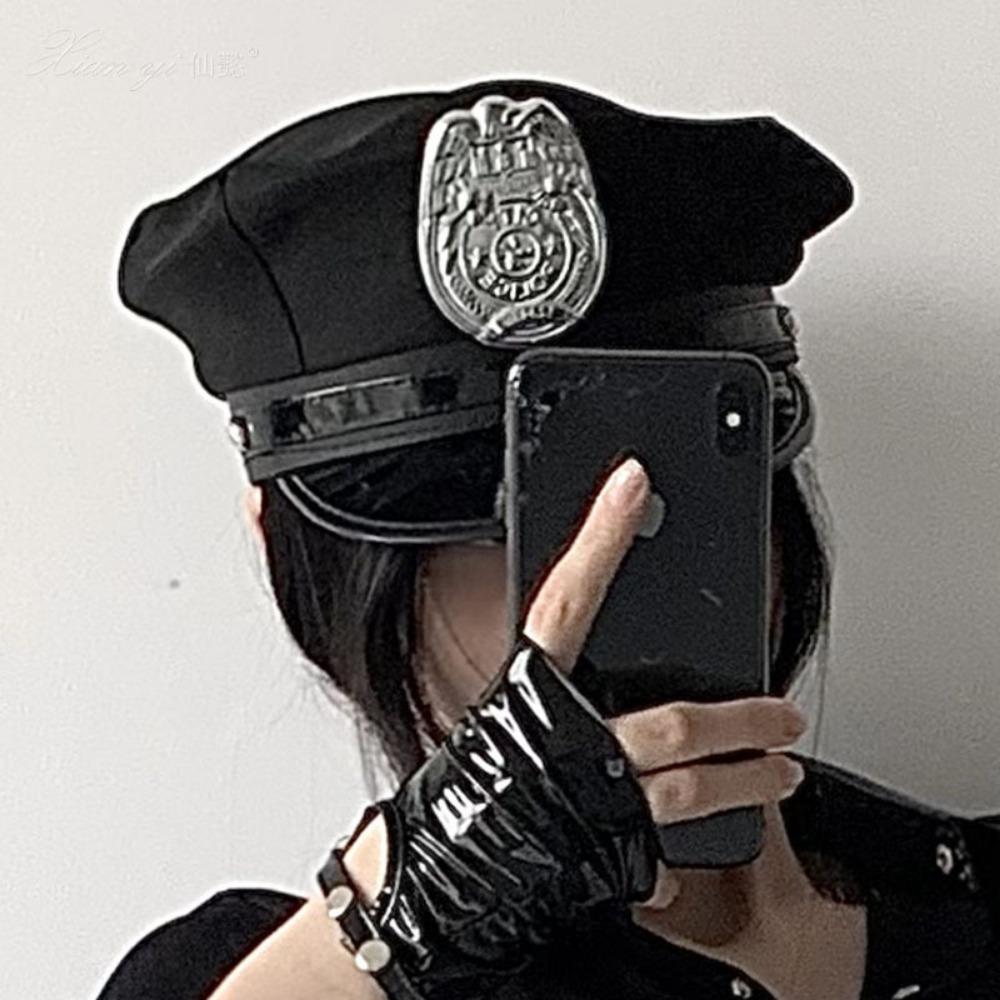 Xianyi Black European and American Police Hat Temptation Octagonal Hat Flat Top Versatile Halloween Cosplay Prop M1