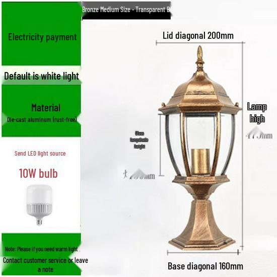 European Style Outdoor Waterproof Pillar Lamp for Villa Entrances and Community Courtyards