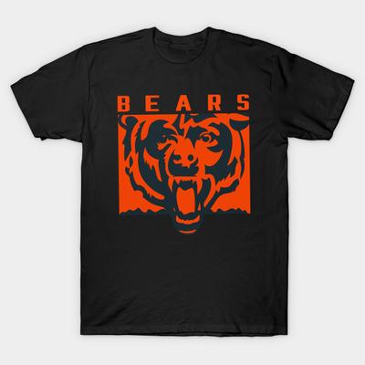 Asian Size Men Black Print T-shirt Chicago-Bears No-Cut Heat Transfer Print Cotton Tshirt