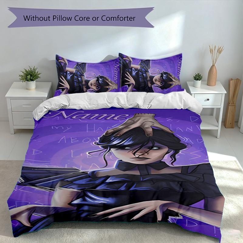 3pcs Custom Name Wednesday Addams Bedding Set,Includes 1 Duvet Cover and 2 Pillowcases,All-season Bedroom Decor