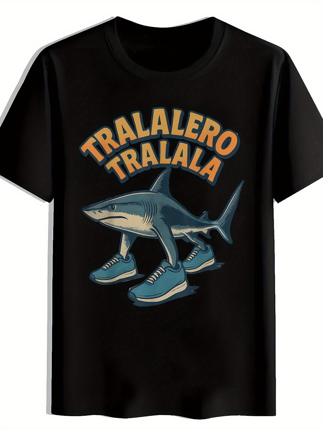 Shark Graphic T-shirt - 100% Polyester Casual Short Sleeve Tee with Tra la la la Print S