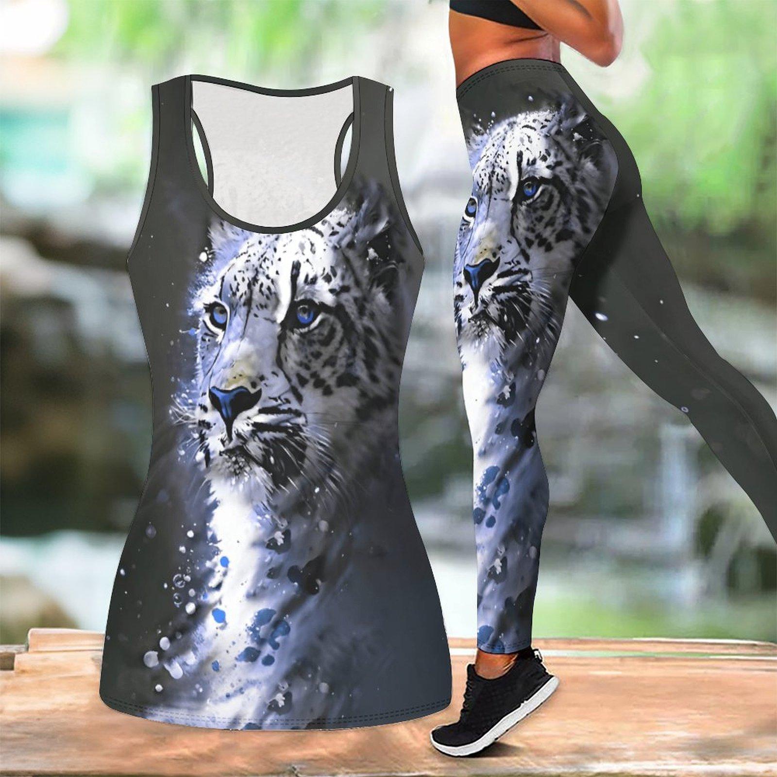 Свирепый тигр принт наряд для йоги для женщин модные леггинсы для тренировок фитнес спортивный повседневный набор для йоги спортивный костюм S чёрный