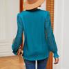 Women Autumn Spring Blouses and Shirts Lace Stitching V-neck Long Sleeve Casual Shirt Tops