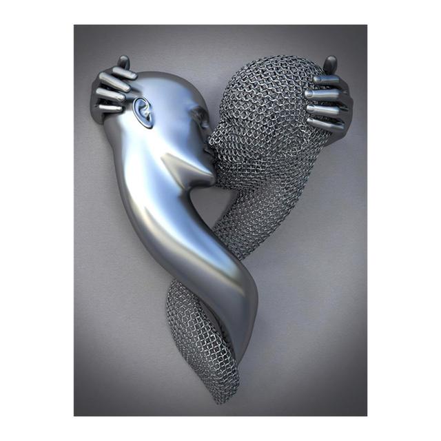 Metal Figure Statue Posters Print Modern Lovers Sculpture Canvas Painting Wall Art Wall Pictures for Room Home Decoration No Frame