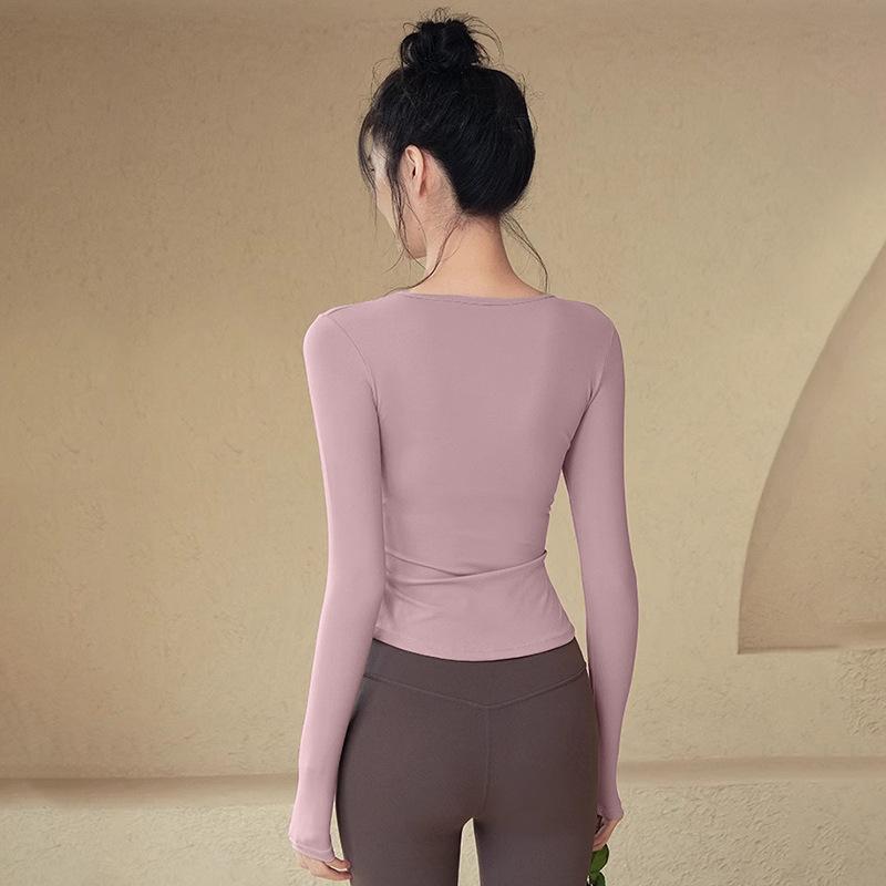 Spring Quick-drying Sexy Yoga Top Women with Chest Pad Sports Long-sleeved Professional Running Training Fitness Clothing 1011 New