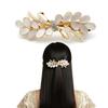 JWELLA Gold Barrette Hair Clip for Women & Girls | Mother of Pearl Leaf Design with Pearl Detailing & Crystal Center | Elegant Party Look Accessory