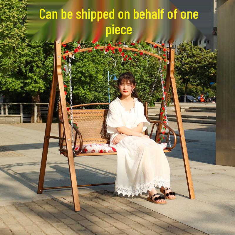 Double Wrought Iron Outdoor Swing Chair for Adults & Children