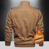 Men Bomber Jacket Plush Lining Multi Pockets Solid Color Zipper Closure Coldproof Autumn Winter Cargo Coat Windbreaker Streetwear