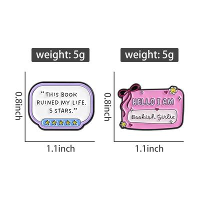 Bookish Girlie Enamel Pins This Book Ruined My Life 5 Stars Brooches Lapel Badges Clothes Funny Jewelry Gift for Kids Friends