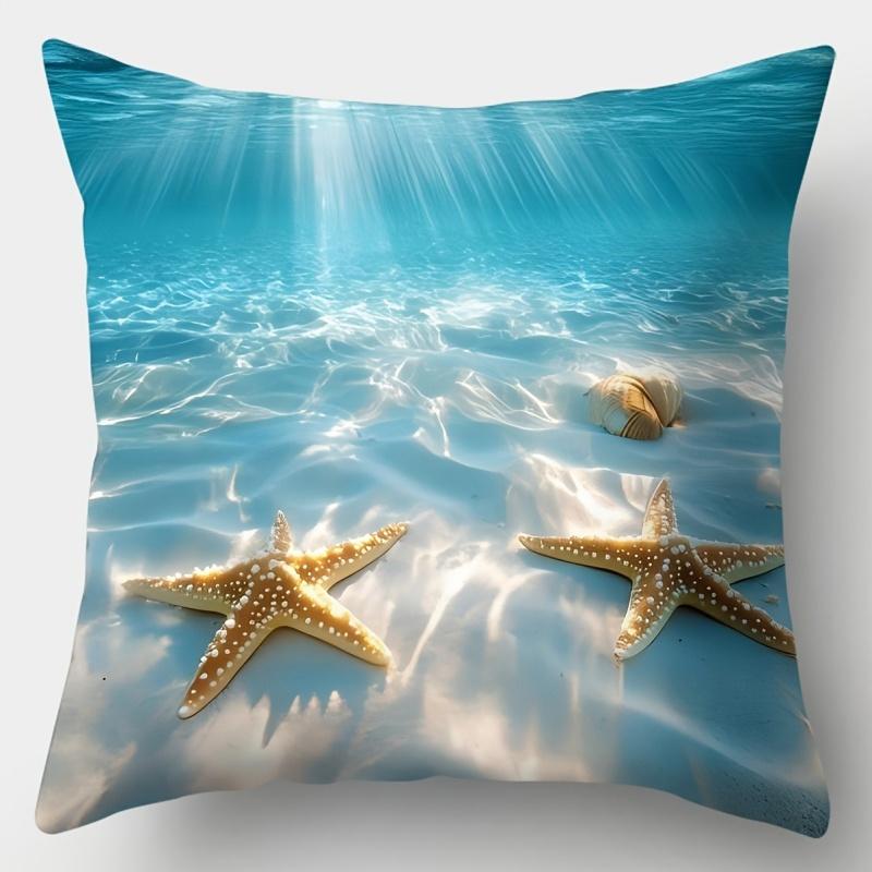 4Pcs Underwater Seashell Starfish Cushion Cover Ocean Beach Printed Pillow Case Polyester Home Decor Sofa Living Room Bedroom