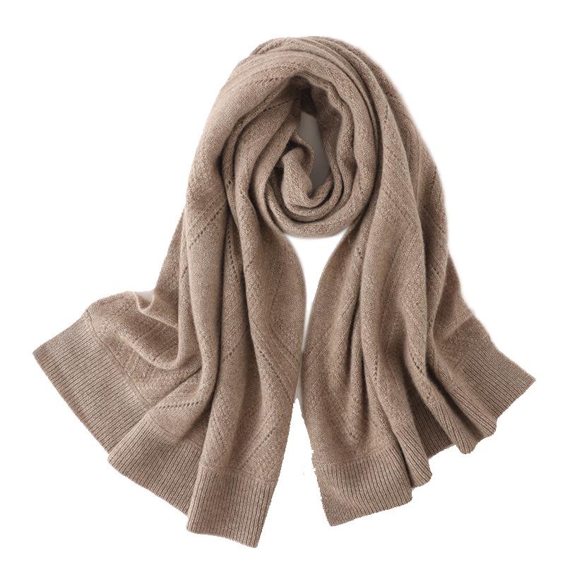 Women's 100% Pure Cashmere Hollow Knit Shawl, Versatile Solid Color Scarves, New Fashion Warm Wrap