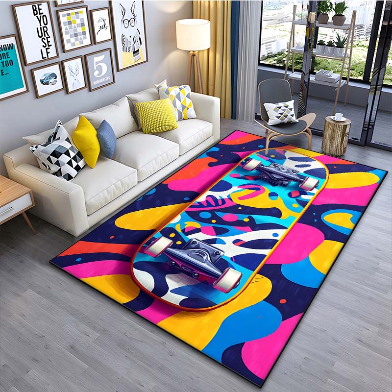 Drawing Ideas Colorful Skateboard Patter Carpet for Living Room Bedroom Bedside Bathroom Floor Mat Area Rug Sofa Mat Home Decor