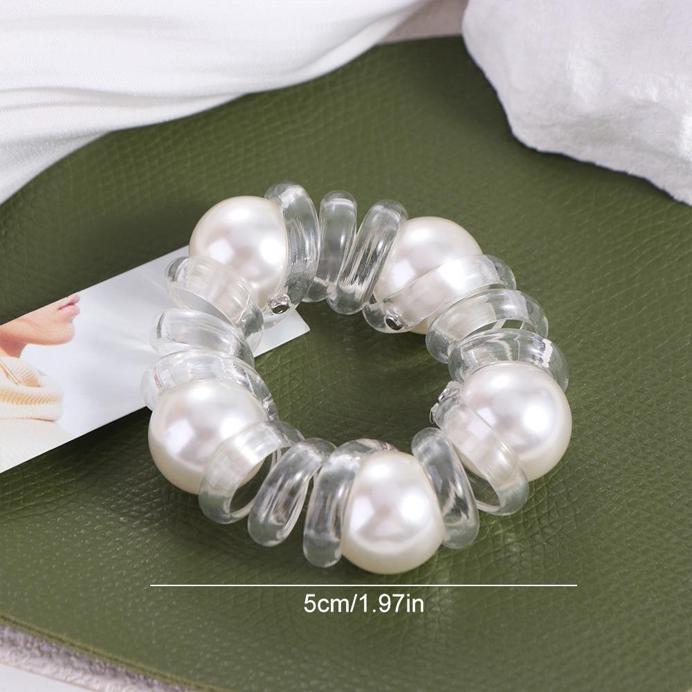 Elastic Telephone Line Hair Rope Korean Style Pearl Ponytail Holder Transparent Hair Ring  Wedding
