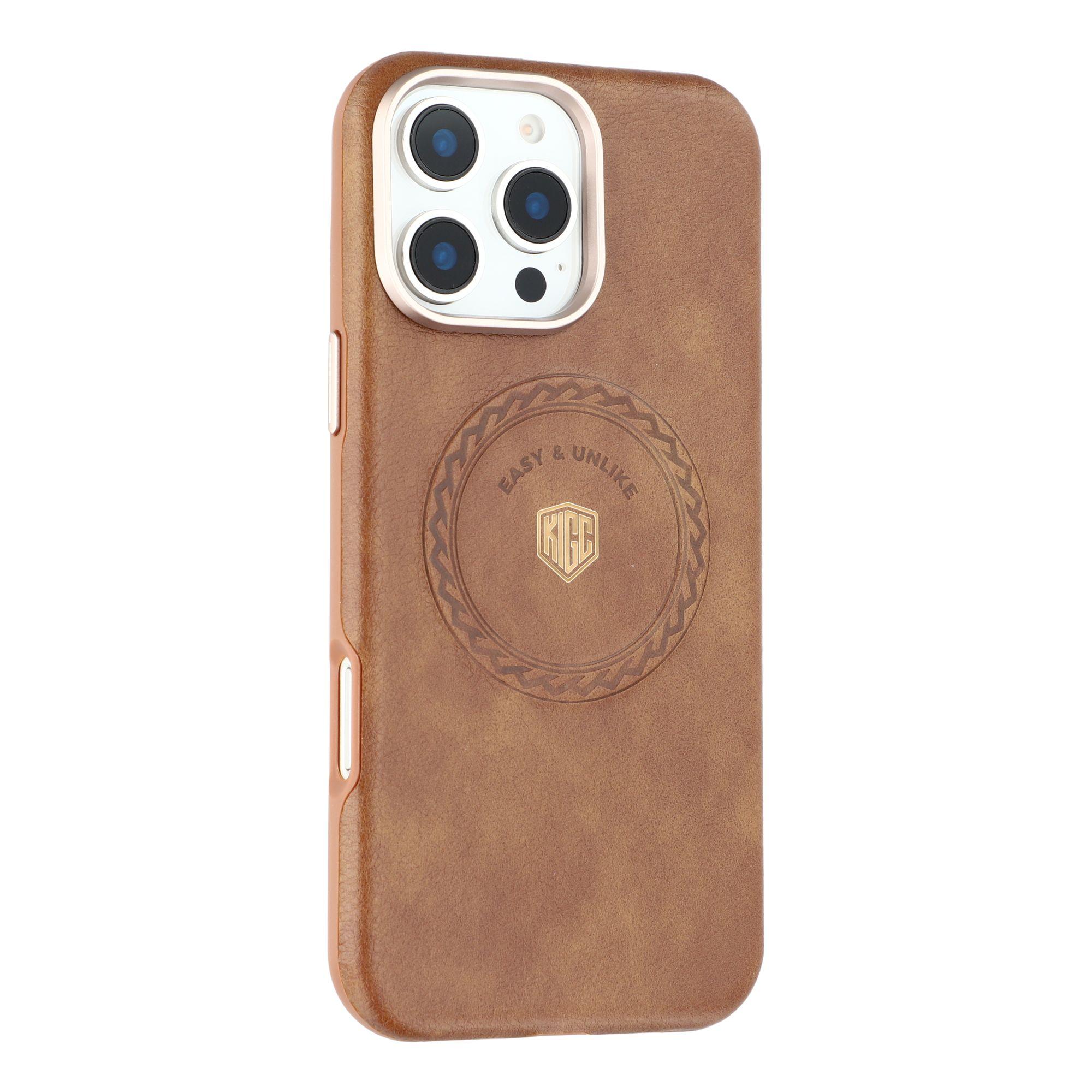 

KIGC For iPhone 16 Pro Case Compatible with MagSafe PU Leather TPU Phone Back Cover Brown