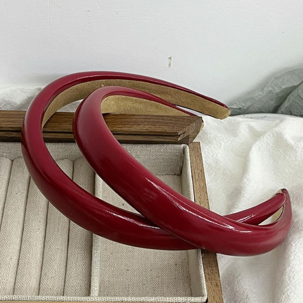 Retro Wine Red Leather Headband Leather Vintage Red Headband Fashion Compression Headband  Women