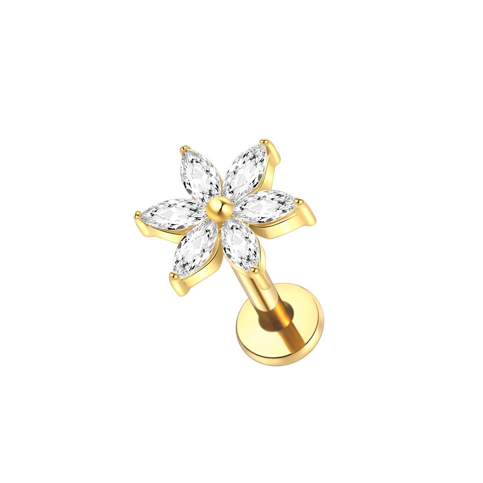 1 Stuks Titanium Oor Kraakbeen Stud Oorbellen voor Vrouwen Interne Schroefdraad Zirconia Bloem Oorlel Tragus Helix Lip Ringen Sieraden 16G