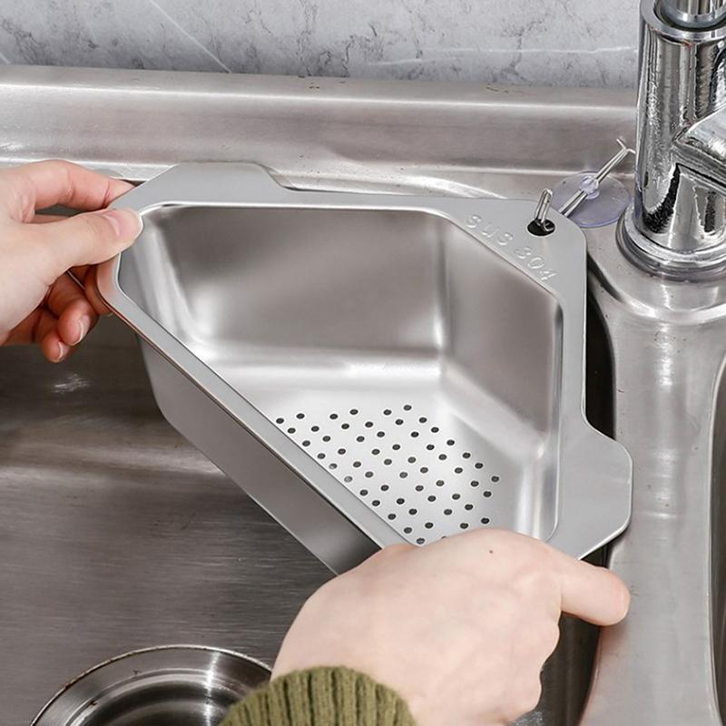Cesto Escurridor Triangular de Acero Inoxidable Estante Filtro para Fregadero de Cocina Escurridor de Frutas y Verduras Cesto Estante de Almacenamiento Barra con Ventosa