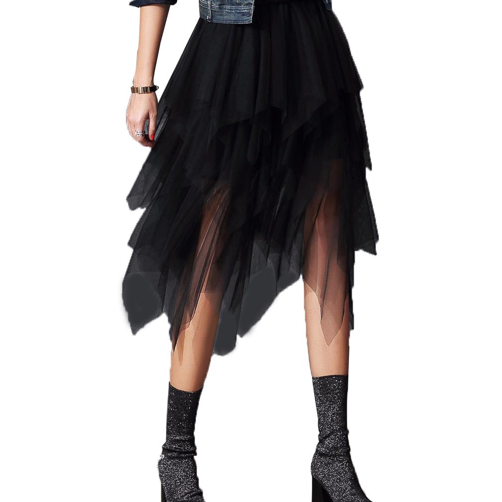 Gonna alla moda sexy da donna in rete a tinta unita, gonna a bolle irregolare in tulle elastico, vita quotidiana e vacanza