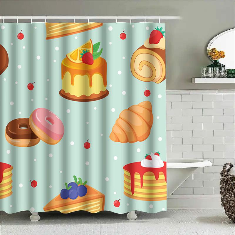 Kitchen Decor Shower Curtain Cute Dessert Bakery Collection With Cake Croissant Donuts Pancakes Design For Home Bathroom Decorat
