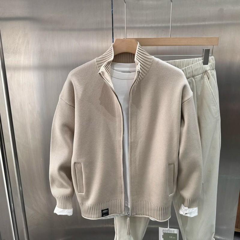 Mens Solid Color Stand Collar Cardigan Casual Loose Fashion Jacket Winter