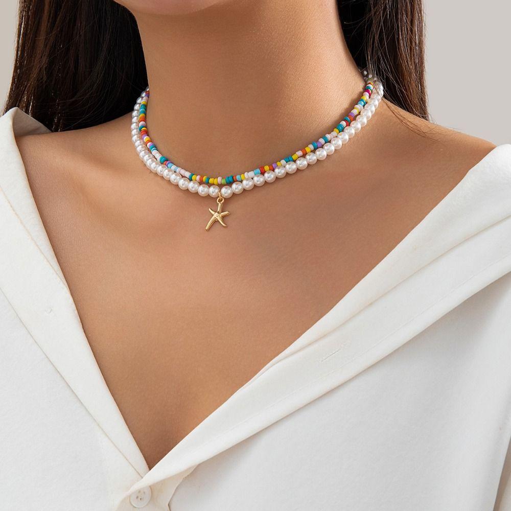 Boho Style Conch Shell Necklace Shell Bohemia Beads Chain Choker Starfish Pendant Necklace  Summer