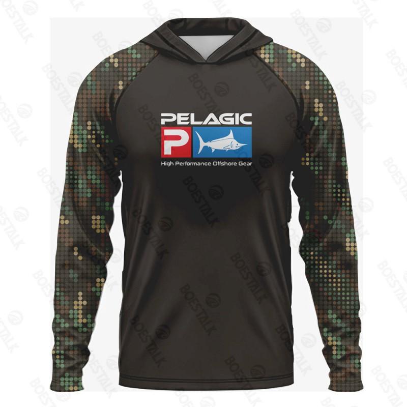Mens Quick-Dry UV Protection Hooded Fishing Shirt Breathable Long Sleeve Outdoor Sportswear UPF 50