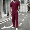 V-neck Waffle Short-Sleeve T-shirt & Long Pants Men's Streetwear Sports Set