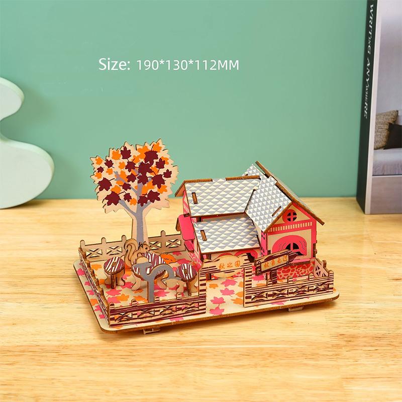 Laser Cutting DIY Houses Villas Building 3D Wooden Puzzle Toy Assembly Model Kits Desk Decoration for Children's Gift