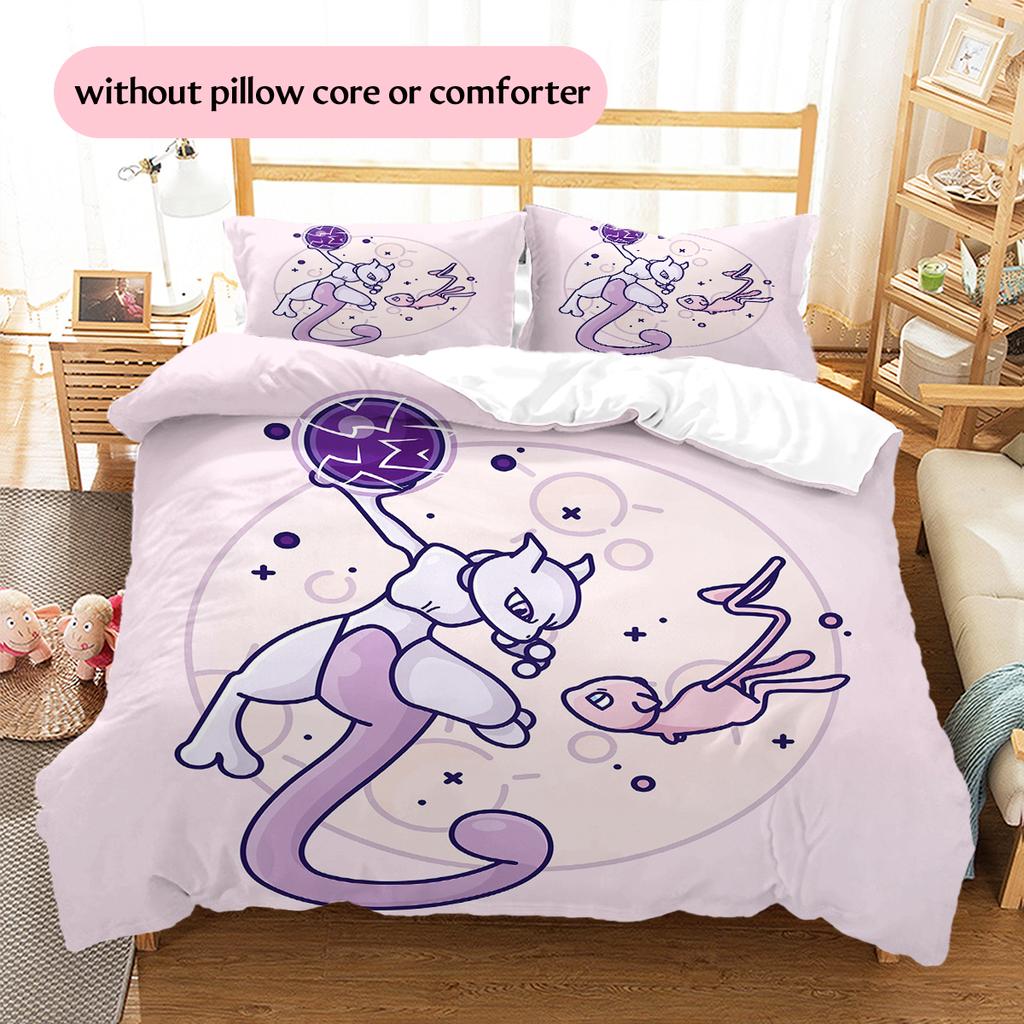 Biancheria da letto con motivo Pokémon Mew Decorazione per la casa Regalo di compleanno (1 * copripiumino + 2 * federa, senza nucleo)