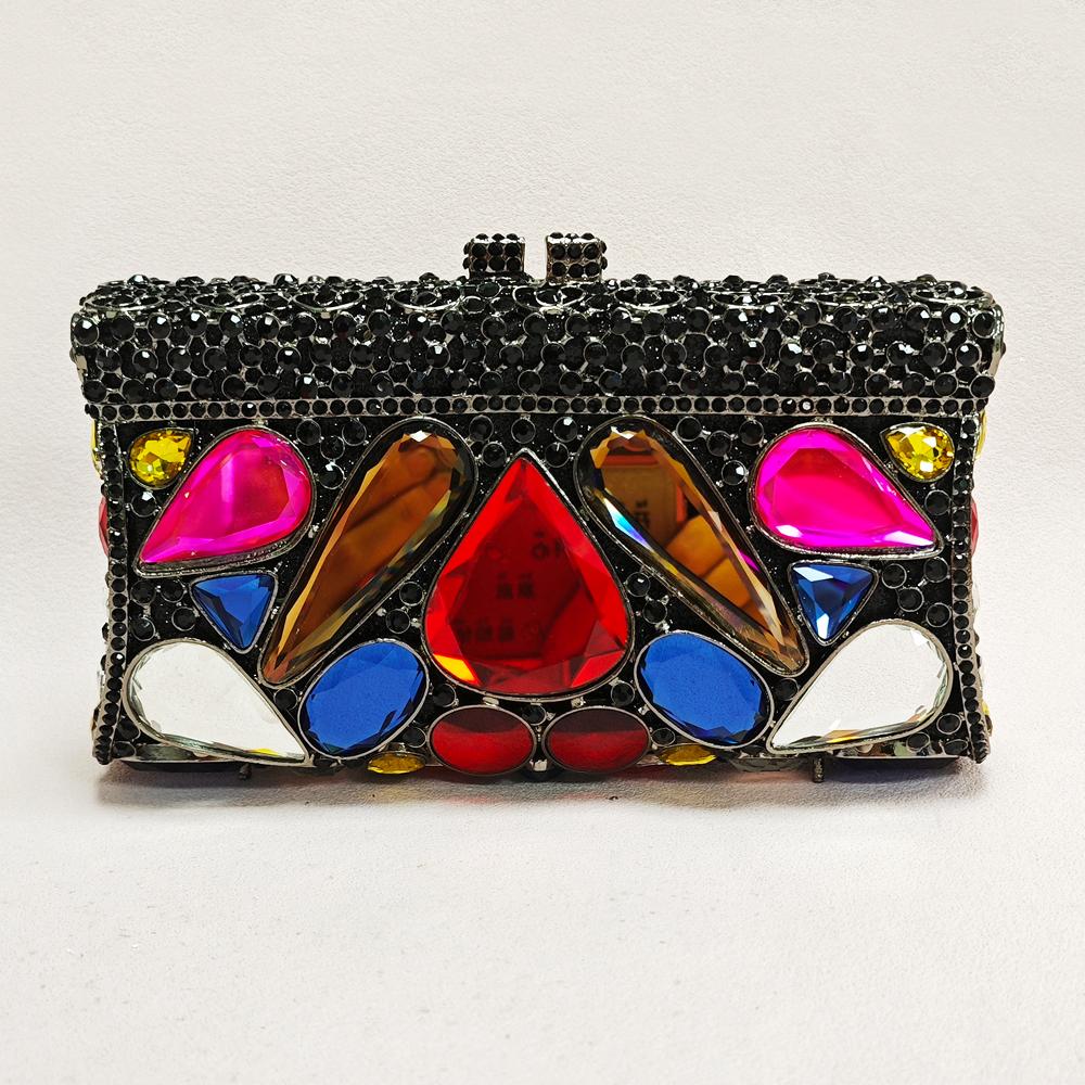 

WHTUOHENGLuxury Diamond Multicolored Rhinestone Evening Clutch Bag For Women Big Stone Wedding Party Handbag Female Clutch Purse 18cmX12cmX6cm