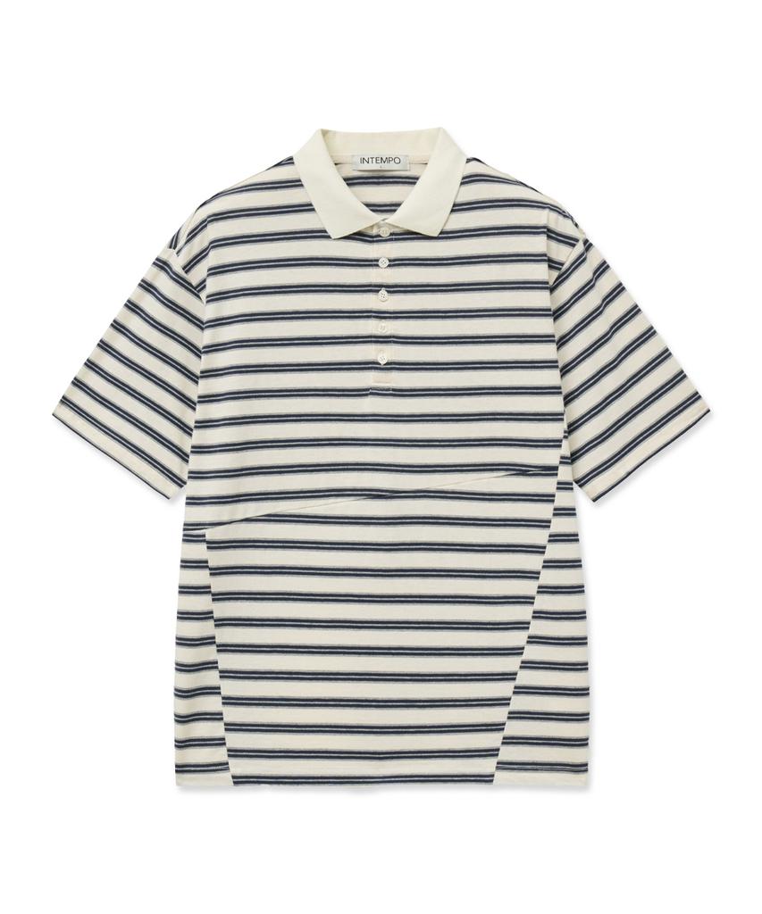 INTEMPOMOOD Glitch Stripe Collar T-Shirt_Ivory