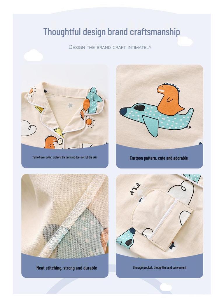 Children's Cotton Pajama Set - Short Sleeve Thin Home Wear for Primary Students