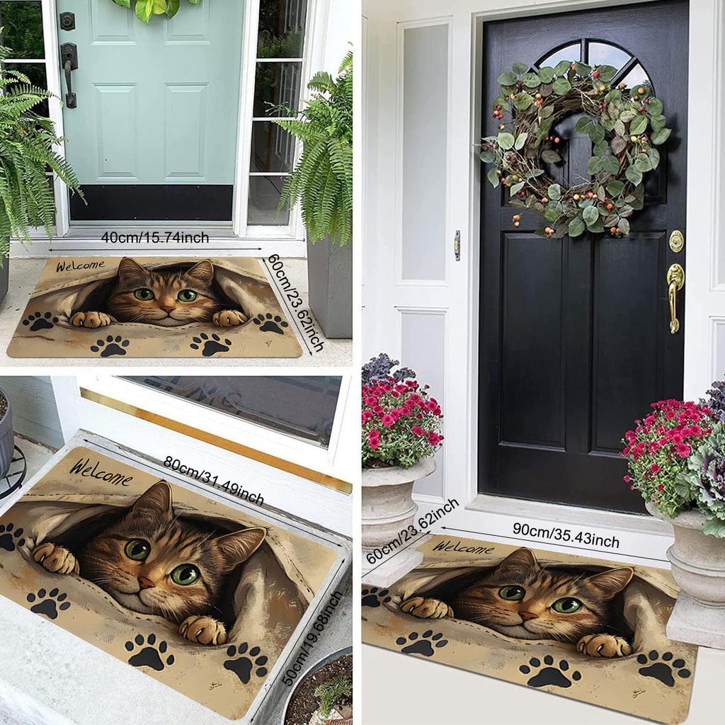 Adorable Cat Print Rug for Living Room, Bedroom, Entryway & Front Door Non-Slip, Stain-Resistant Carpet for Home Decor